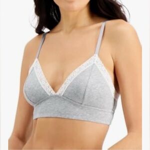 NWT Jenni On Repeat Wide Band T-Shirt Bralette With Lace Trim In Grey Size Med
